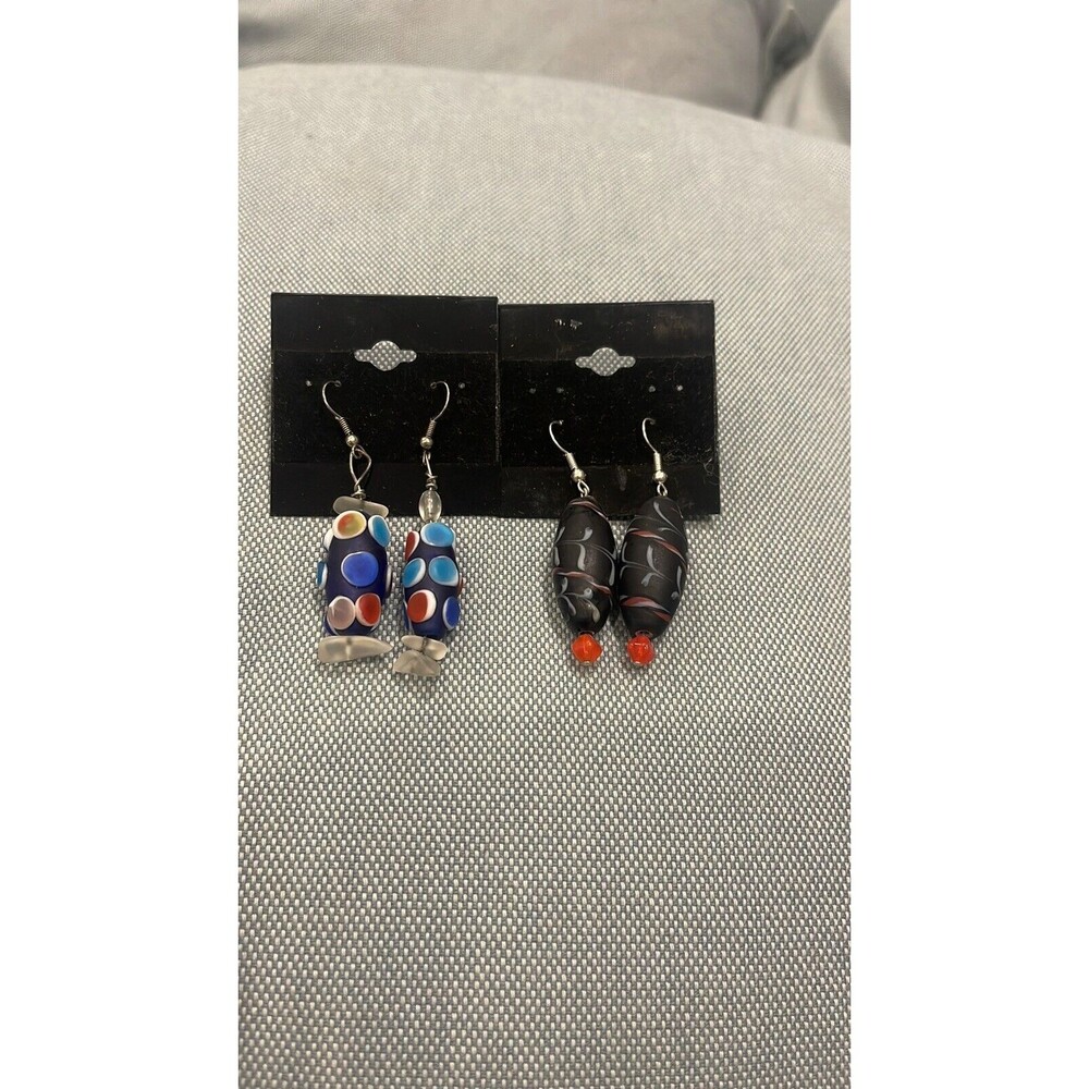 2 Pairs Of Hook Glass Bead Dangle Earrings